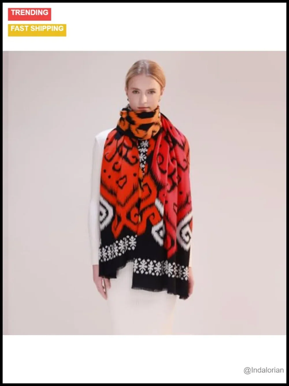 Double-Sided Reversible Floral 100% Merino Wool Pashmina Shawl Wrap Scarf